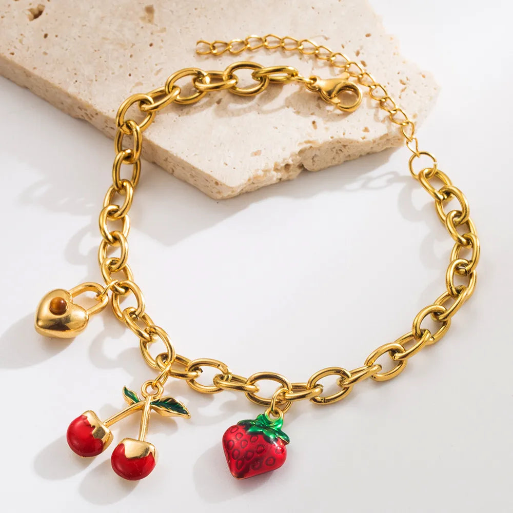 Pulsera Corazón y Frutas en Acero Inoxidable