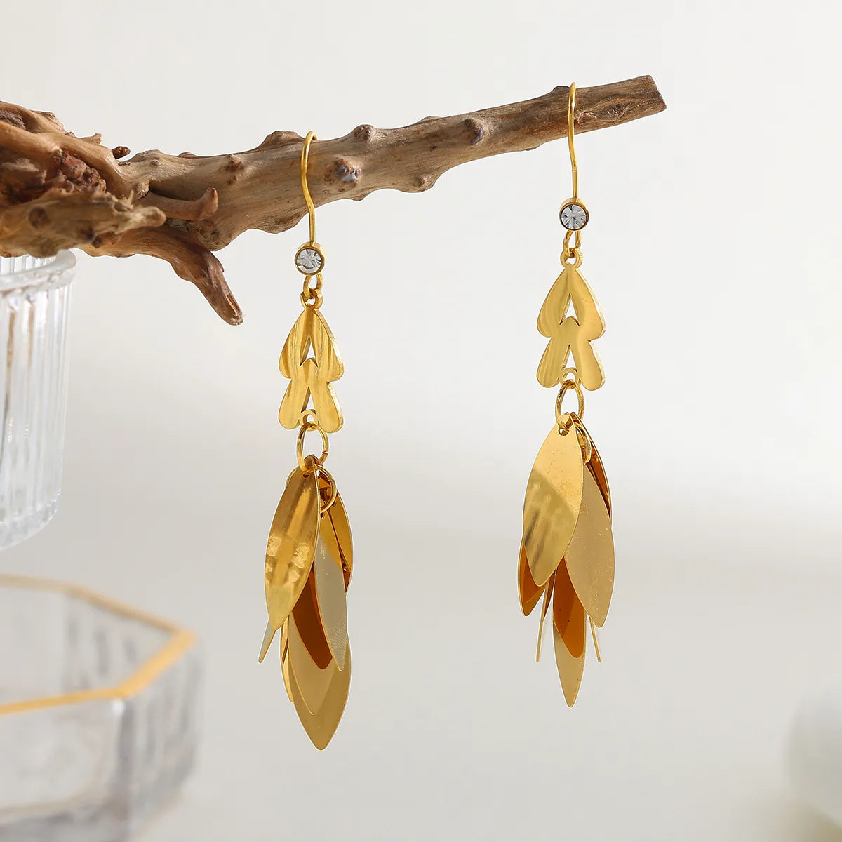 Aretes de Hoja Platinadas en Acero Inoxidable Chapado en Oro