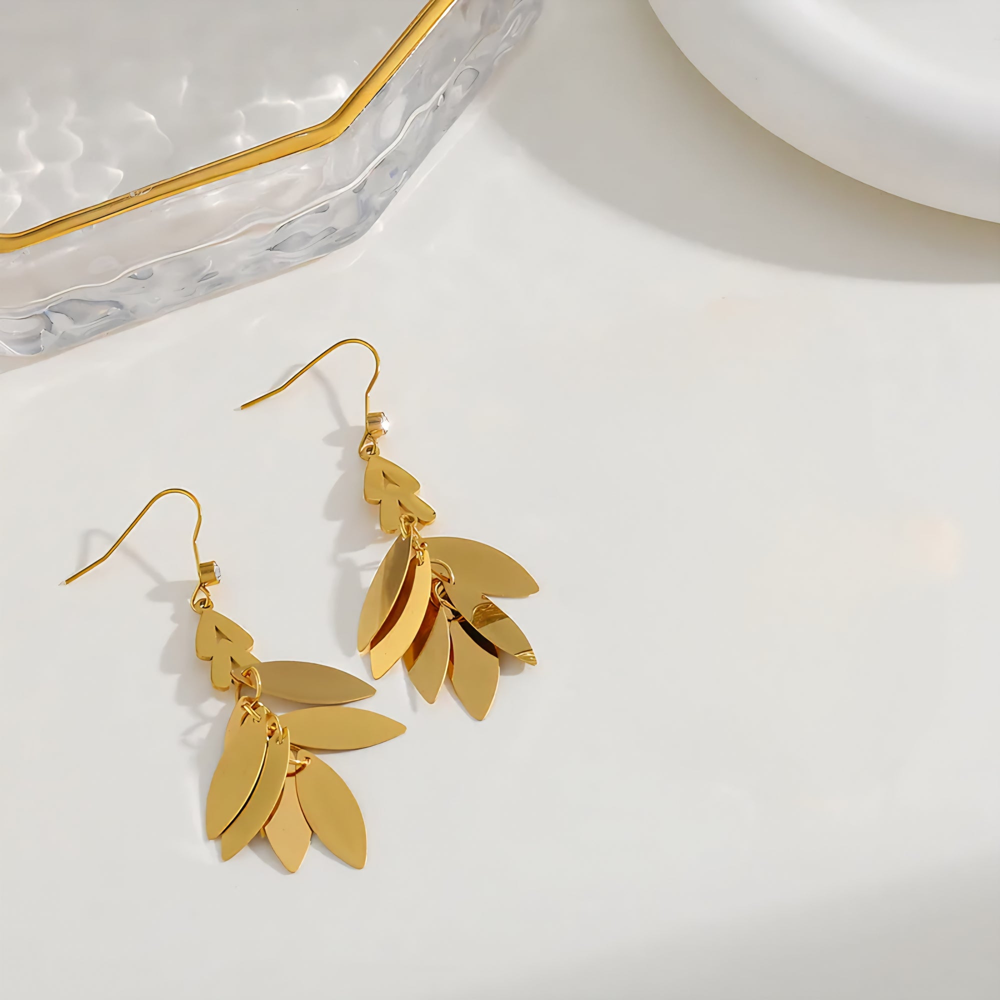 Aretes de Hoja Platinadas en Acero Inoxidable Chapado en Oro