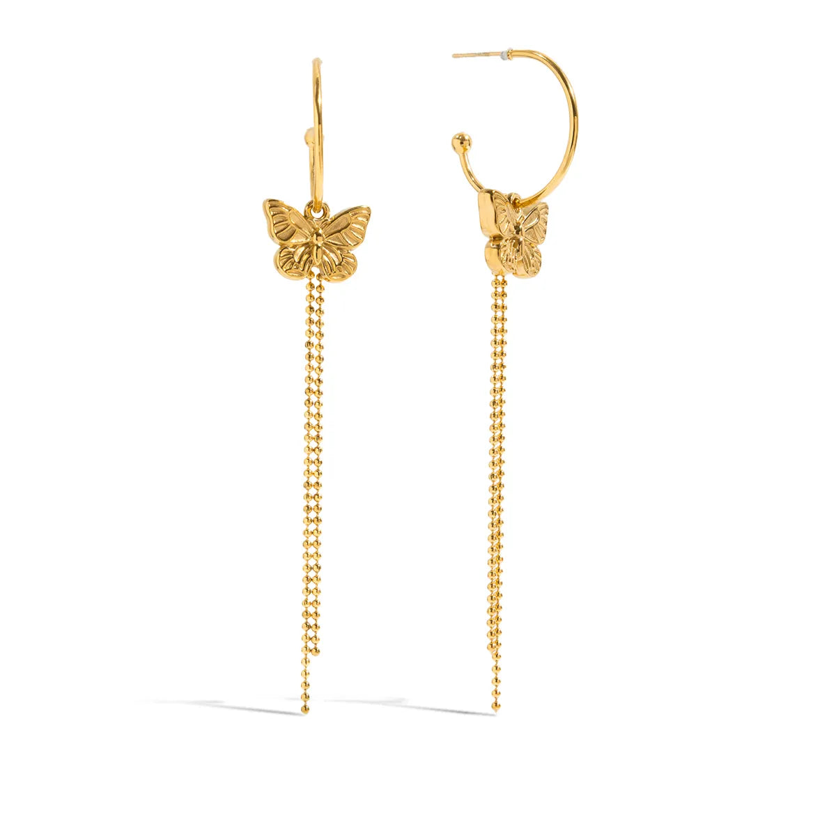 Aretes Largos Mariposa en Acero Inoxidable 316L Chapado en Oro