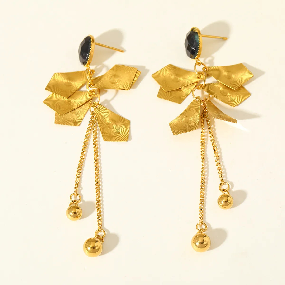 Aretes Rombo Cadenas en Acero Inoxidable Chapado en Oro