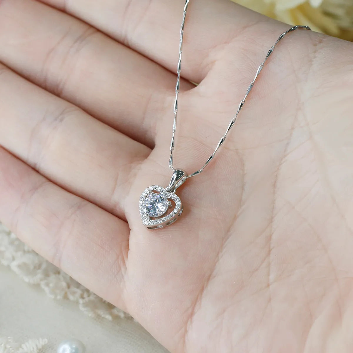 Collar Brillo de Corazón en Plata de Ley 925 Enchapado en Oro