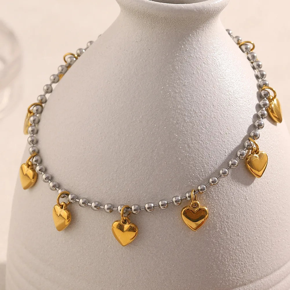 Pulseras de Borlas y Corazones en Acero Inoxidable Chapado en Oro