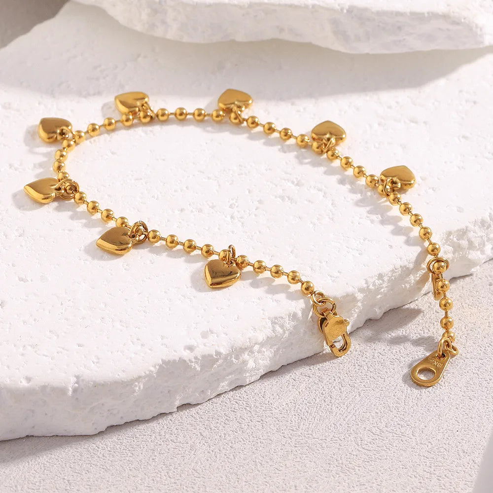 Pulseras de Borlas y Corazones en Acero Inoxidable Chapado en Oro