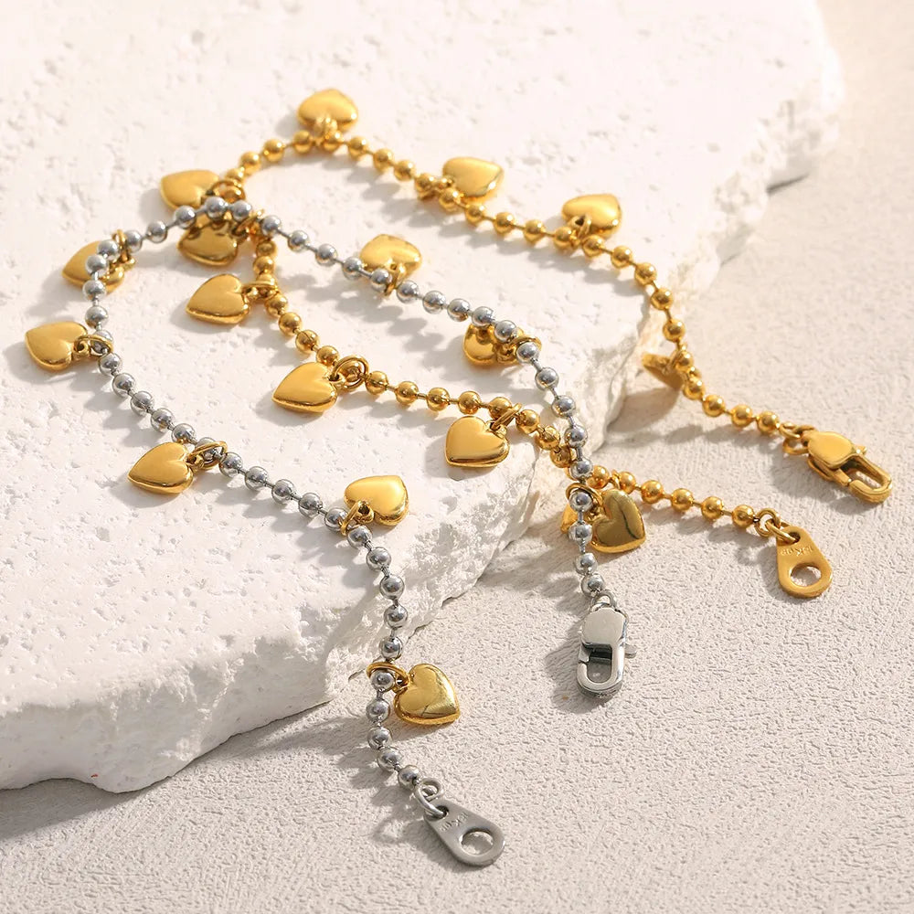 Pulseras de Borlas y Corazones en Acero Inoxidable Chapado en Oro