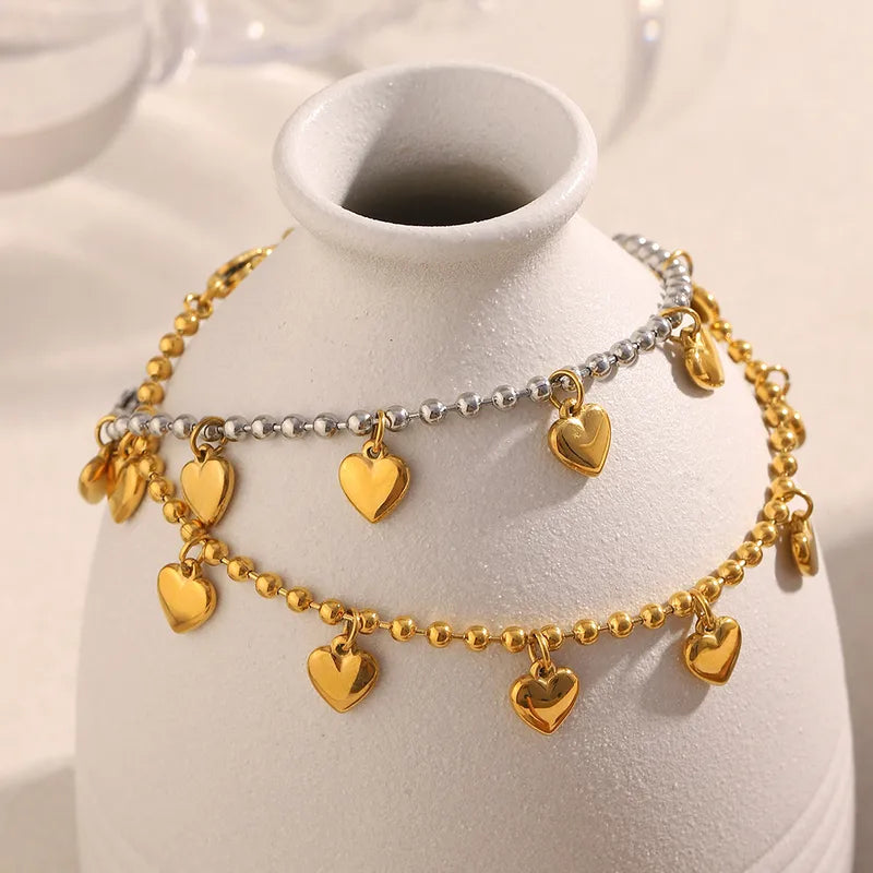 Pulseras de Borlas y Corazones en Acero Inoxidable Chapado en Oro