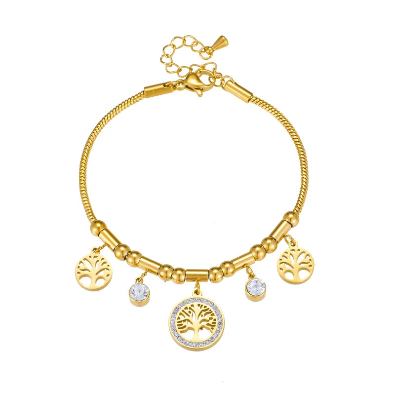 Pulsera Árbol Retro en Acero Inoxidable Chapado en Oro