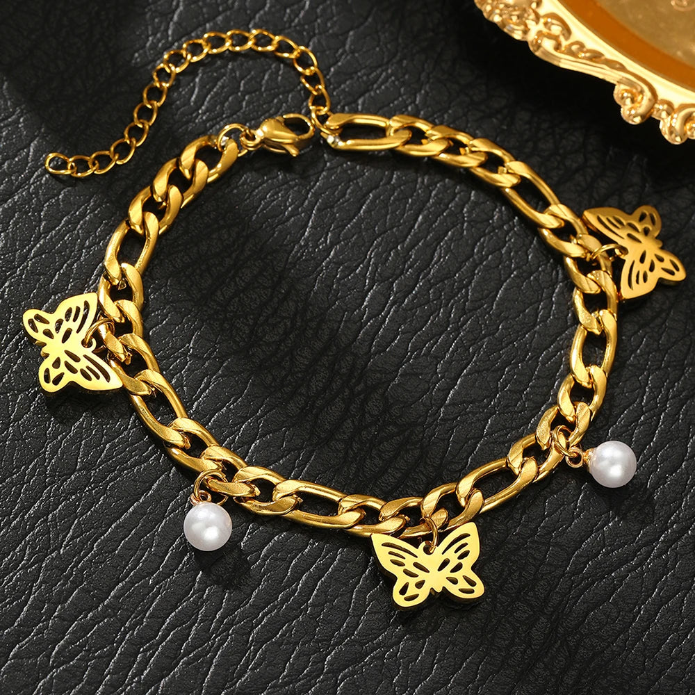 Pulsera de Eslabones con Mariposas en Acero Inoxidable 316L