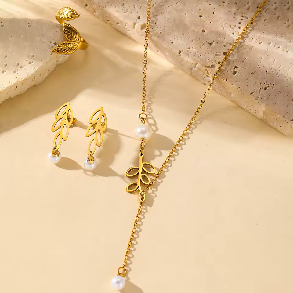 Conjunto de Collar, Aretes y Anillo en Acero Inoxidable 316L