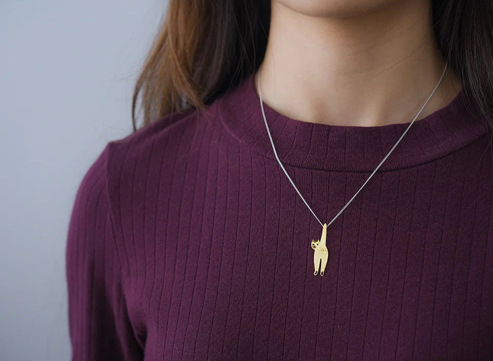 Conjunto Collar y Aretes Exclusivos de Gato en Plata de Ley 925 Enchapado en Oro