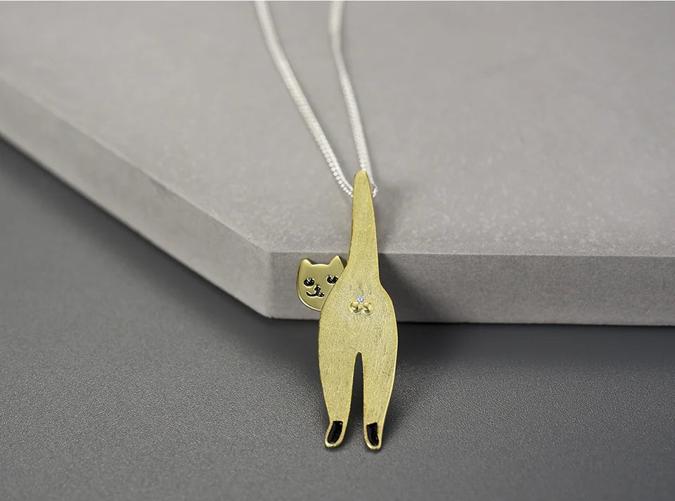 Conjunto Collar y Aretes Exclusivos de Gato en Plata de Ley 925 Enchapado en Oro