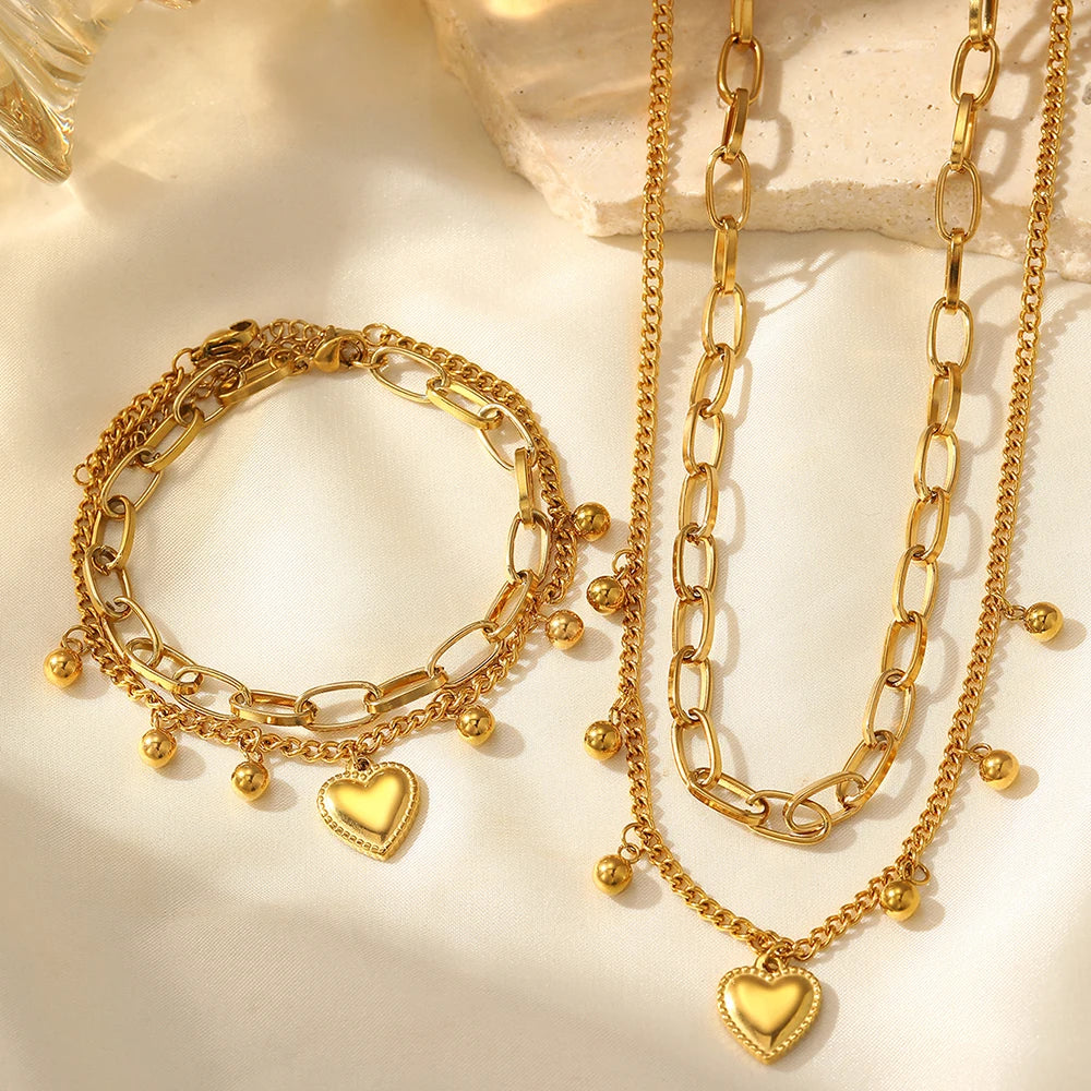 Conjunto Collar y Pulsera Dobles en Acero Inoxidable 316L