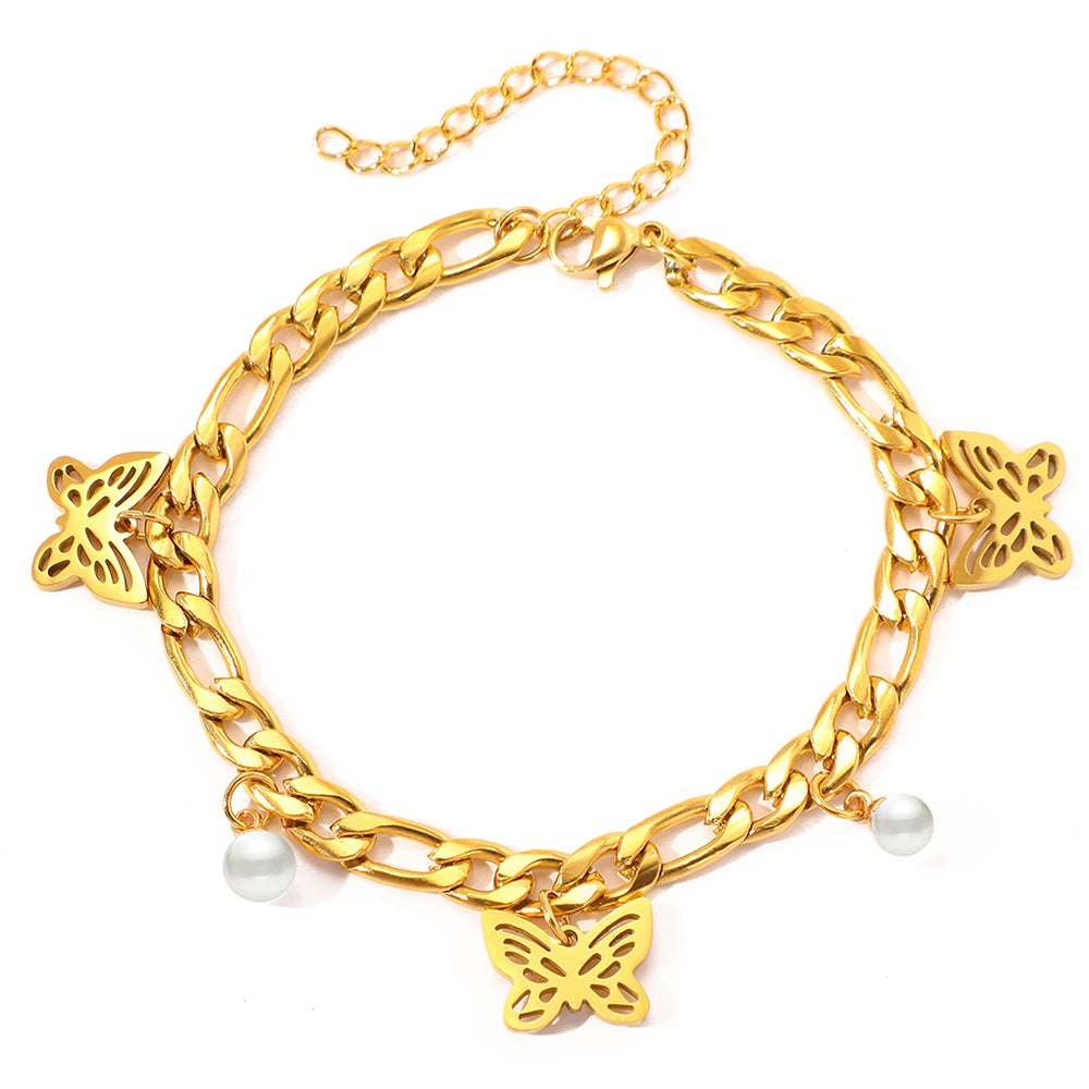 Pulsera de Eslabones con Mariposas en Acero Inoxidable 316L