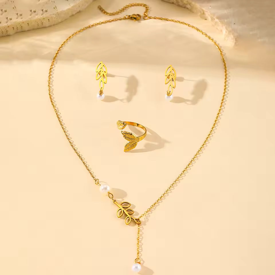 Conjunto de Collar, Aretes y Anillo en Acero Inoxidable 316L