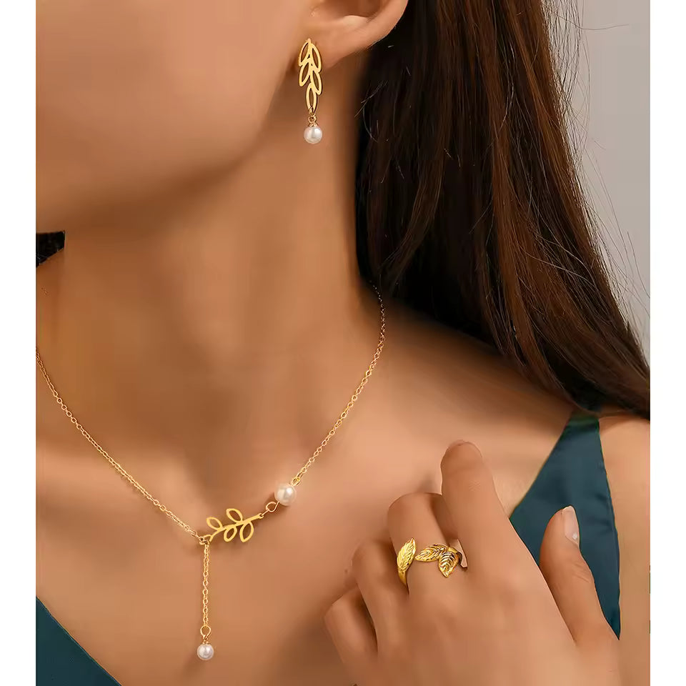 Conjunto de Collar, Aretes y Anillo en Acero Inoxidable 316L