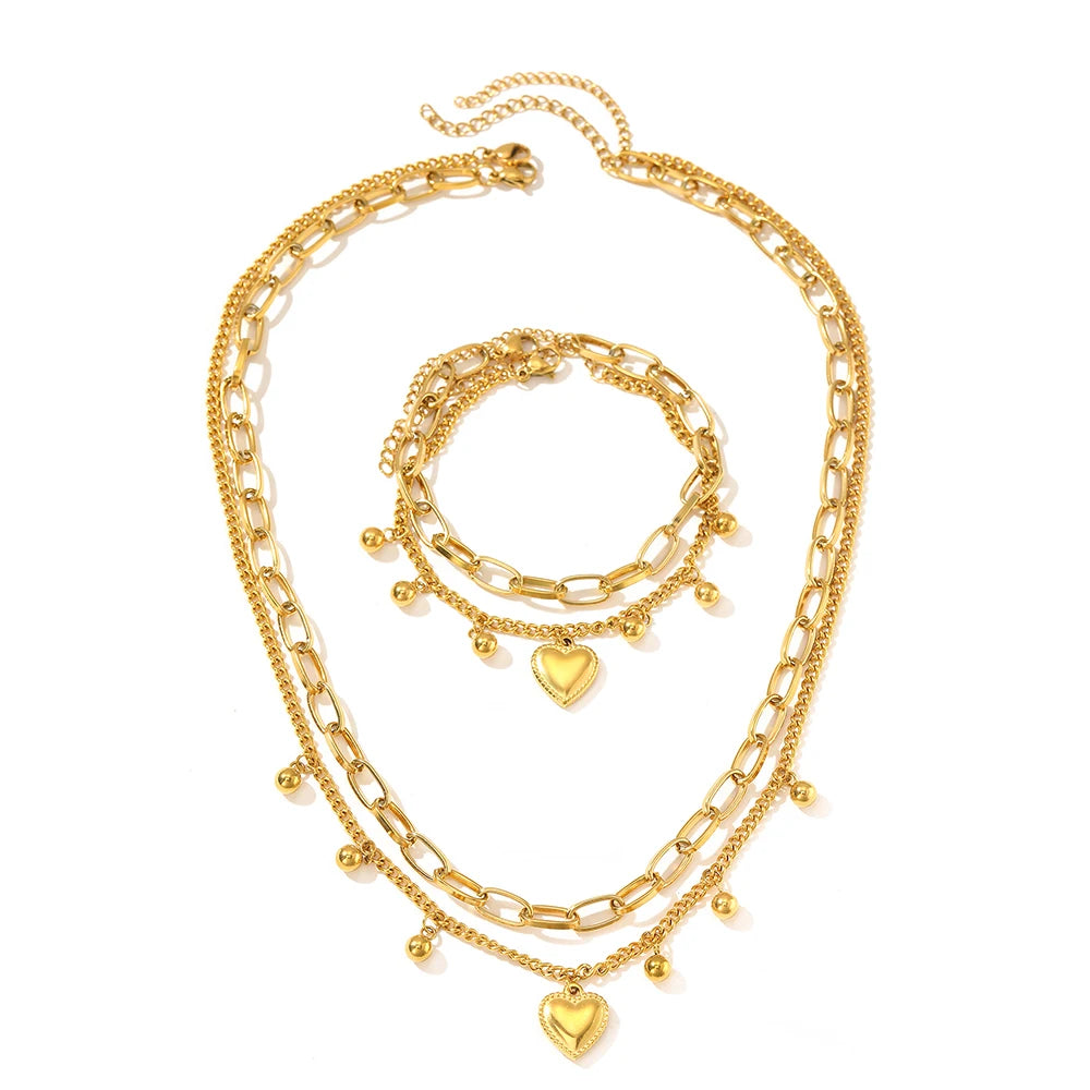 Conjunto Collar y Pulsera Dobles en Acero Inoxidable 316L