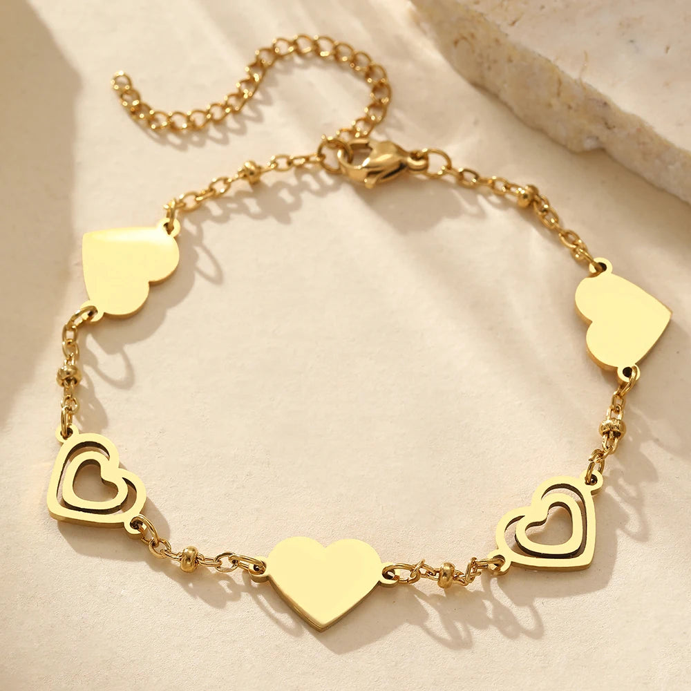 Pulsera Doble Corazón en Acero Inoxidable