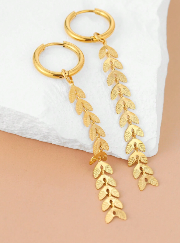 Aretes Largos de Acero Inoxidable con Diseño de Hoja