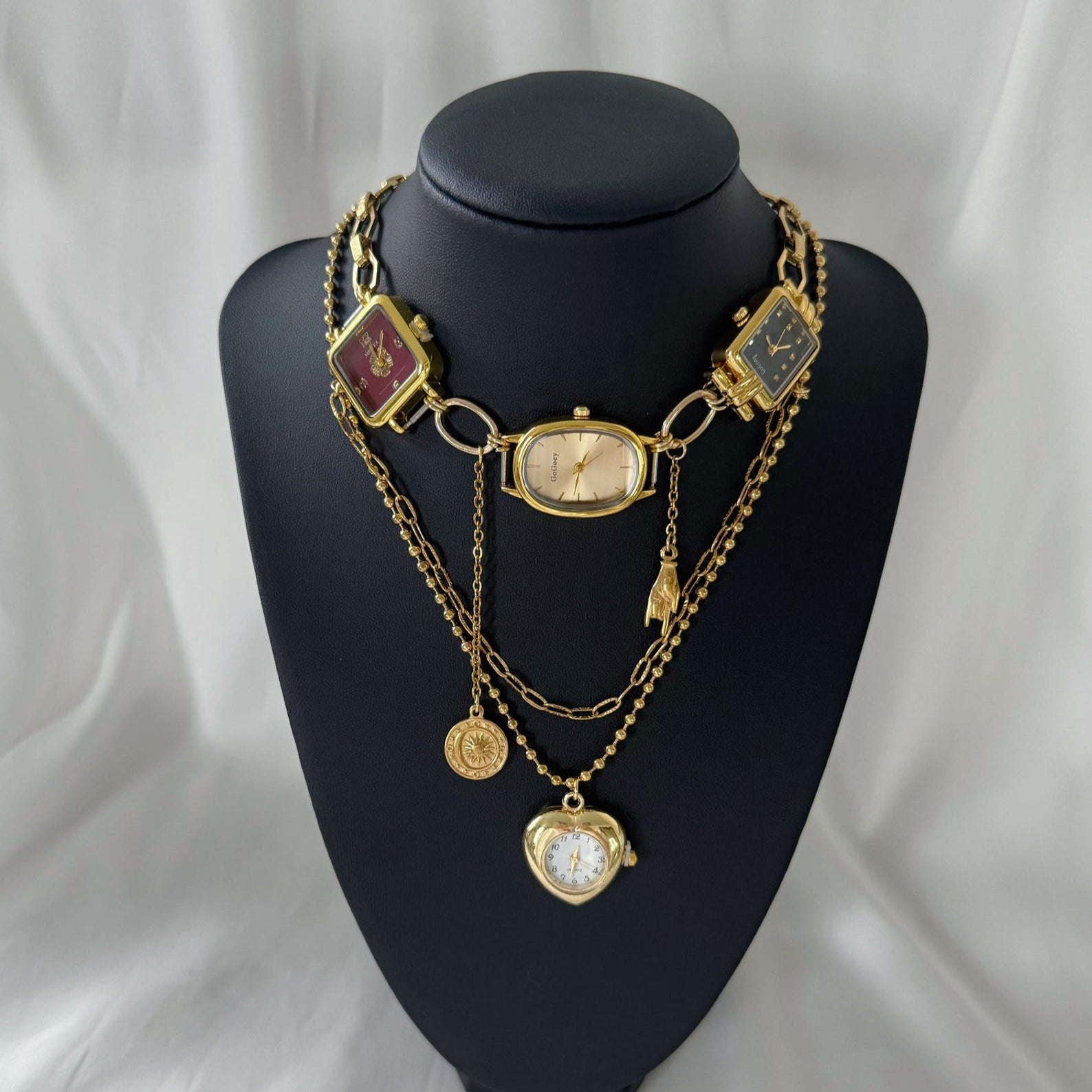 Collar Tipo Gargantilla de Capas con Relojes en Acero Inoxidable
