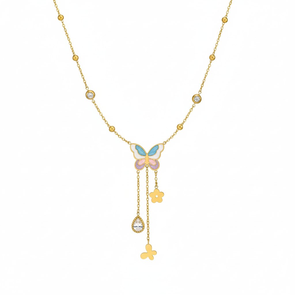 Collar de Mariposa en Acero Inoxidable Chapado en Oro
